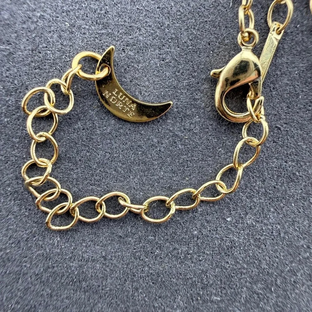 Luna Norte Boho Celestial Necklace Peach Moonstone Teardrop Gold Tone Bar Link